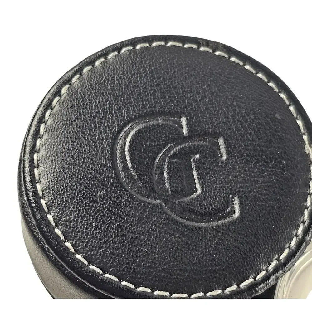 Guess Quartz Travel Alarm Clock Black Faux Leather Case Snap Closure Portable